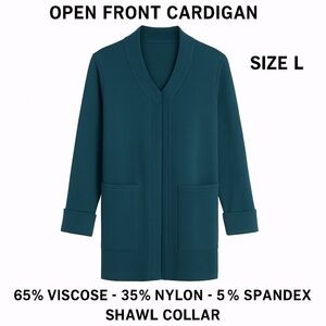 Amélline Teal Long Sleeve Open Front Cardigan with Pockets – Size L